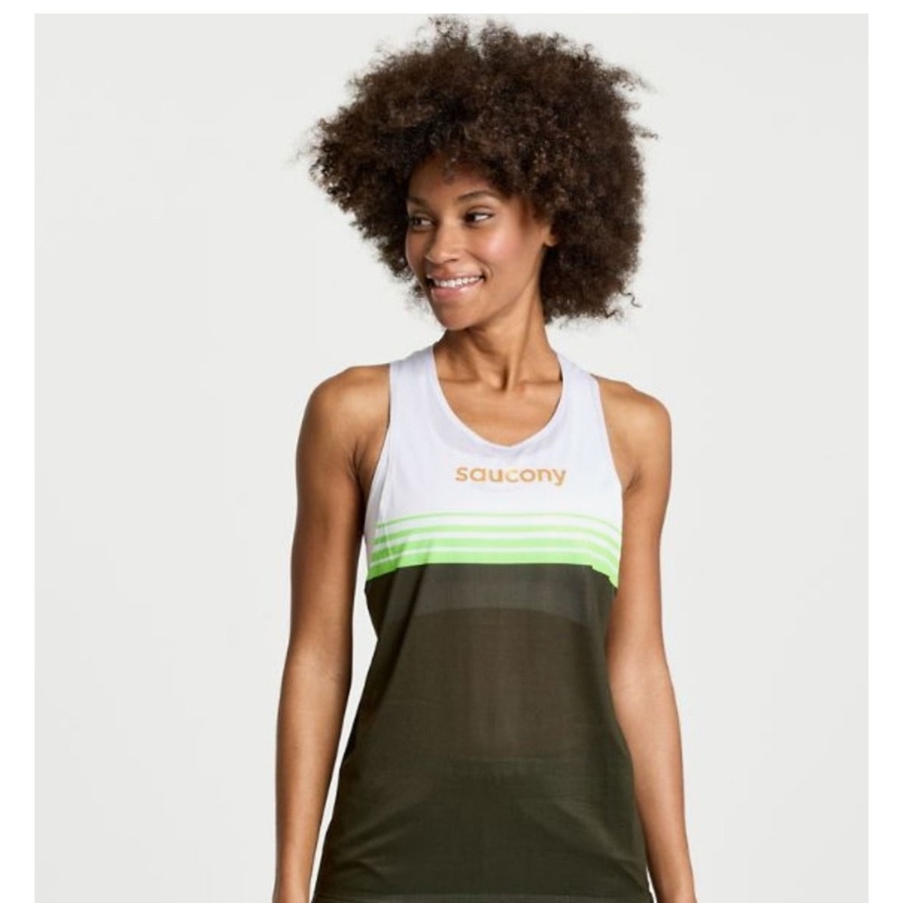 Saucony Endorphin Elite Singlet Running Tank Women's Small White Olive Green NWT
